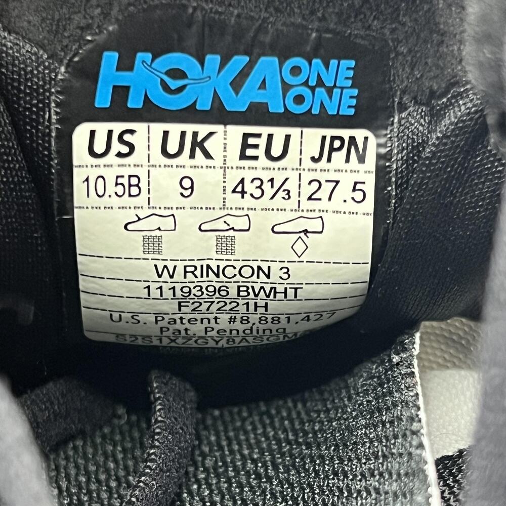 Hoka One One Rincon 3 Running Shoes Women Size 10.5 Black White Comfort Sneakers - Picture 8 of 8